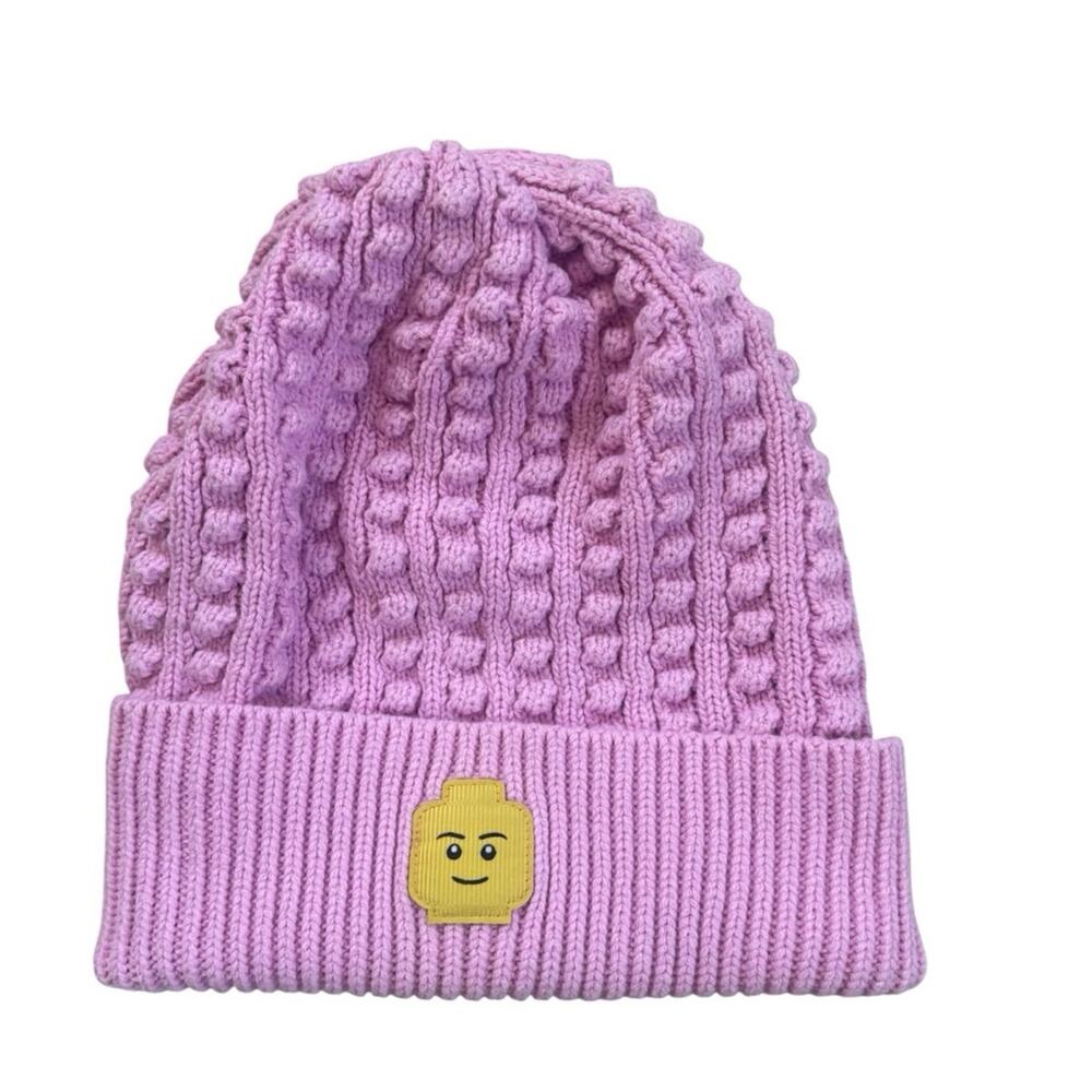 Lego Kids One Size Lego Head Purple Cable Knit Beanie Hat Warm Fun